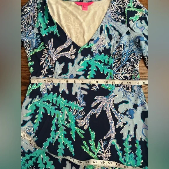 Lilly Pulitzer Raina Dress Deep Indigo Blue Swish and Sway Corals Medium - Picture 4 of 7